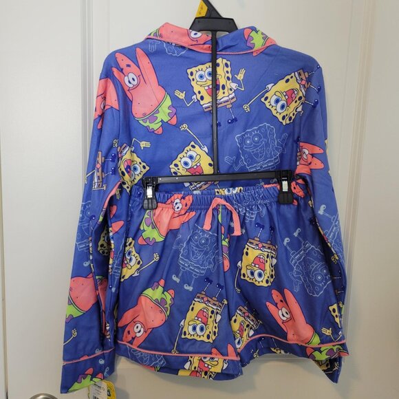 NEW w/ tags Spongebob 2 Pc Pajama Set Long Sleeve w/ Shorts Kids L Soft Comfy - Picture 2 of 5